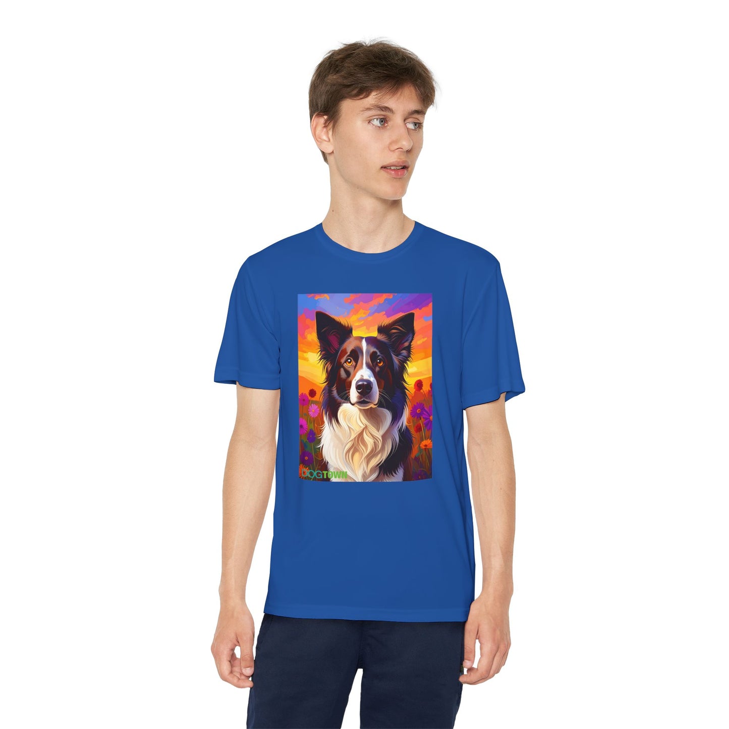 Pup Art Canvas - Kid's Sport Short Sleeve Tee (Border Collie)