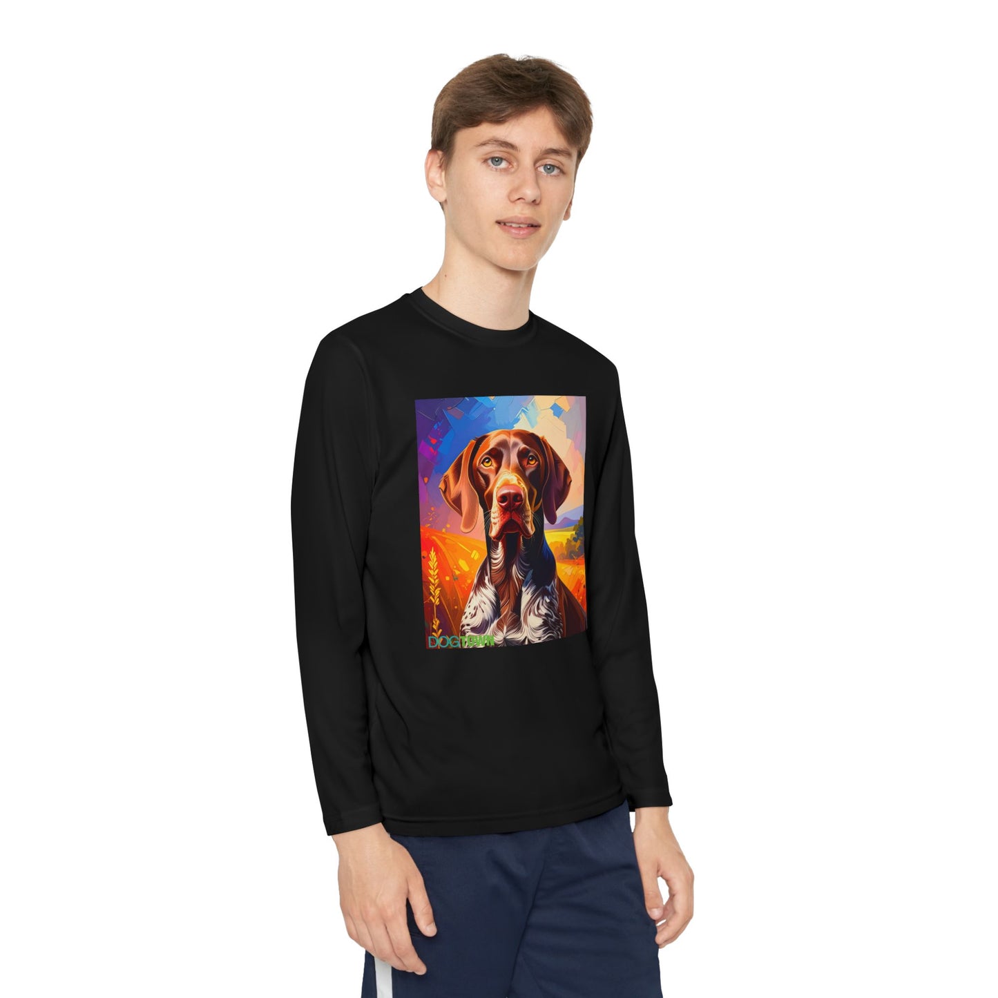 Pup Art Canvas - Kid's Sport Long Sleeve Tee (German Shorthaired Pointer)