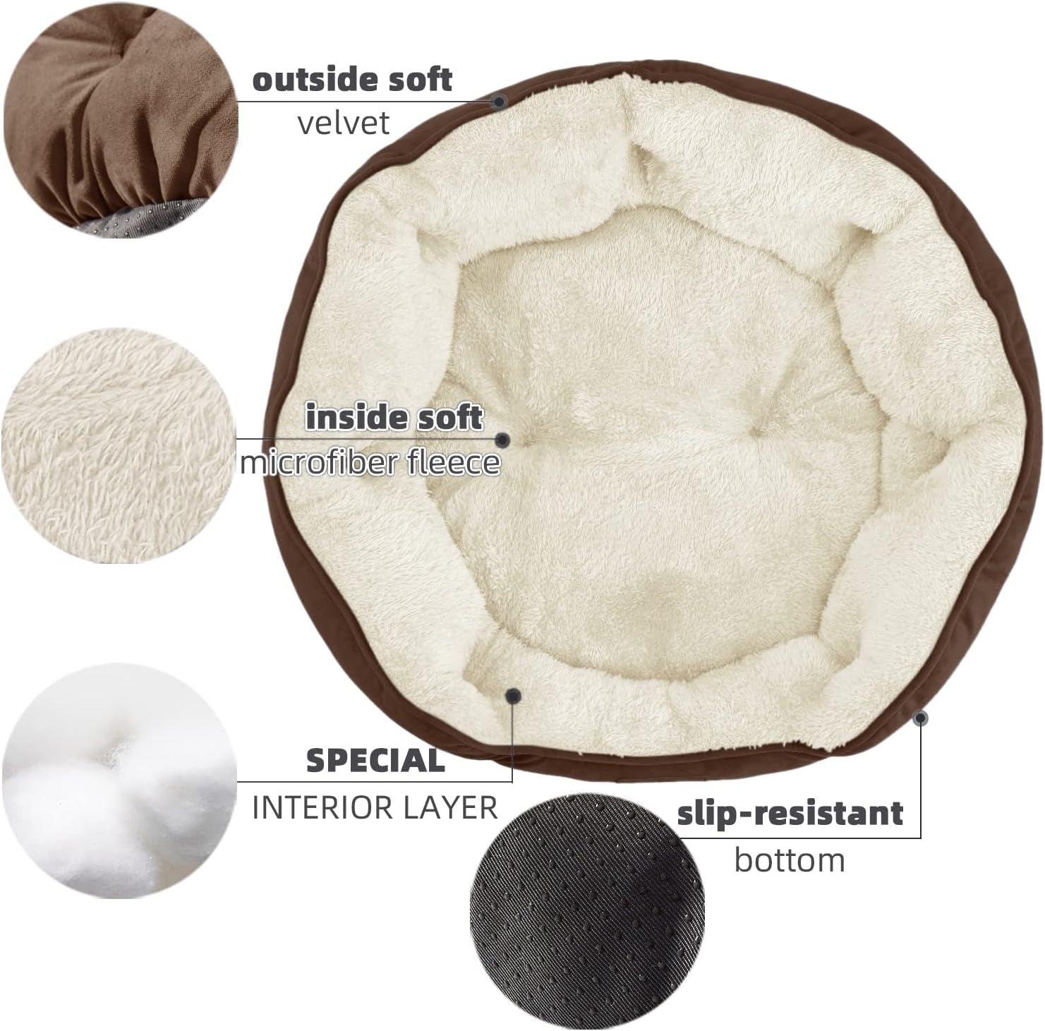 Small Dog Bed Extra Soft & Machine Washable with Anti-Slip & Water-Resistant Oxford Bottom, Brown, 20 Inches