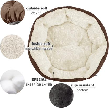 Small Dog Bed Extra Soft & Machine Washable with Anti-Slip & Water-Resistant Oxford Bottom, Brown, 20 Inches