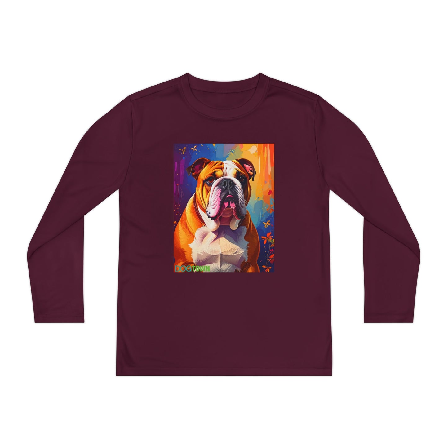 Pup Art Canvas - Kid's Sport Long Sleeve Tee (English Bulldog)