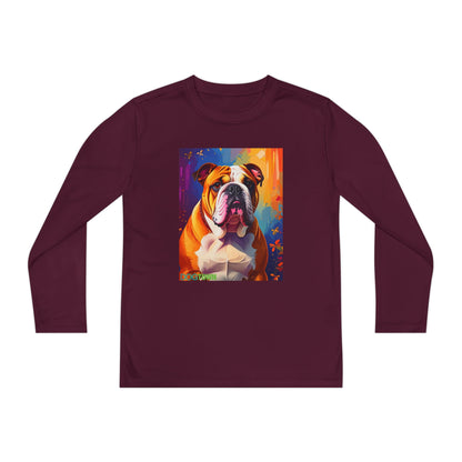 Pup Art Canvas - Kid's Sport Long Sleeve Tee (English Bulldog)