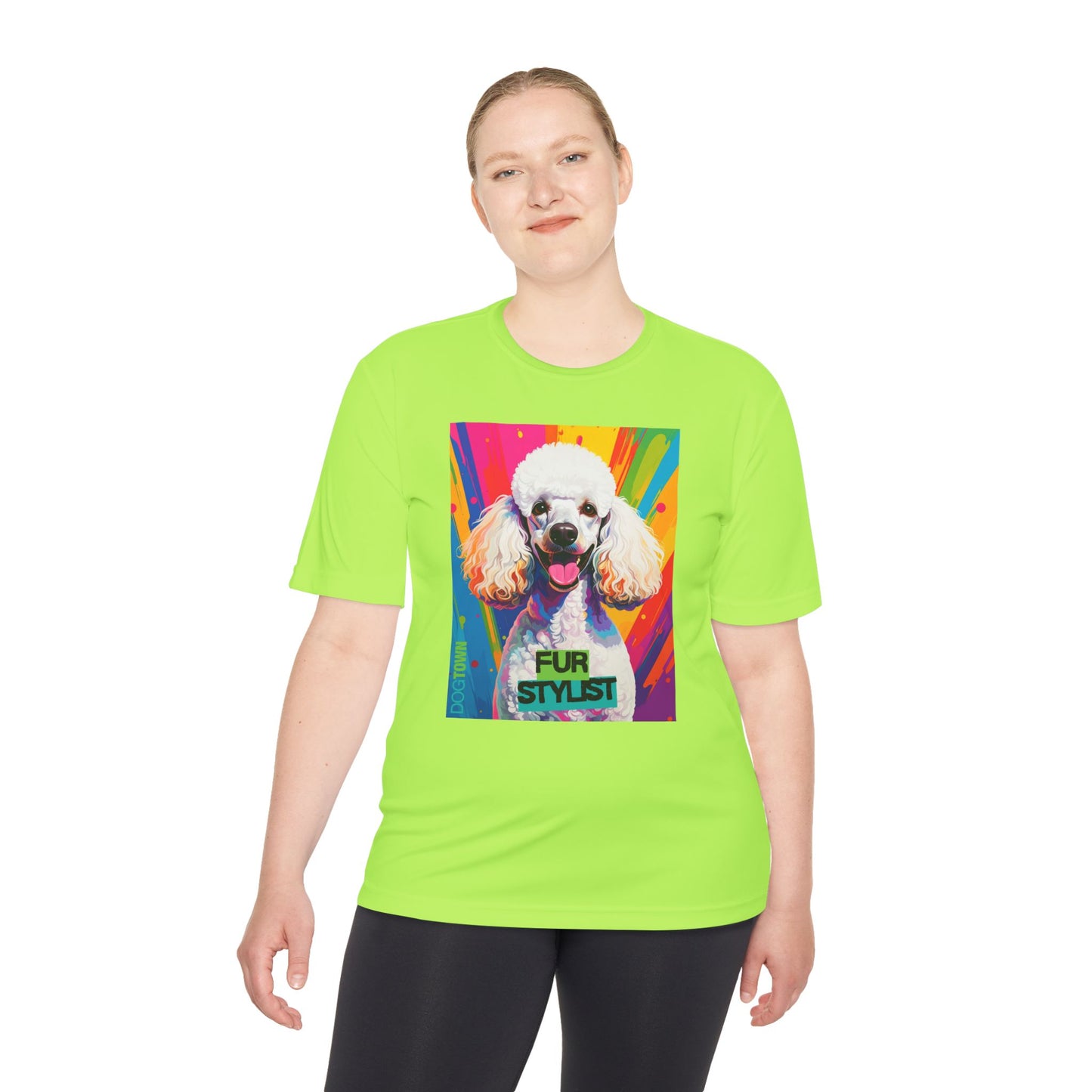 Dogtown Fur Stylist Groomer Short Sleeve Shirt (Colorful with White Poodle)