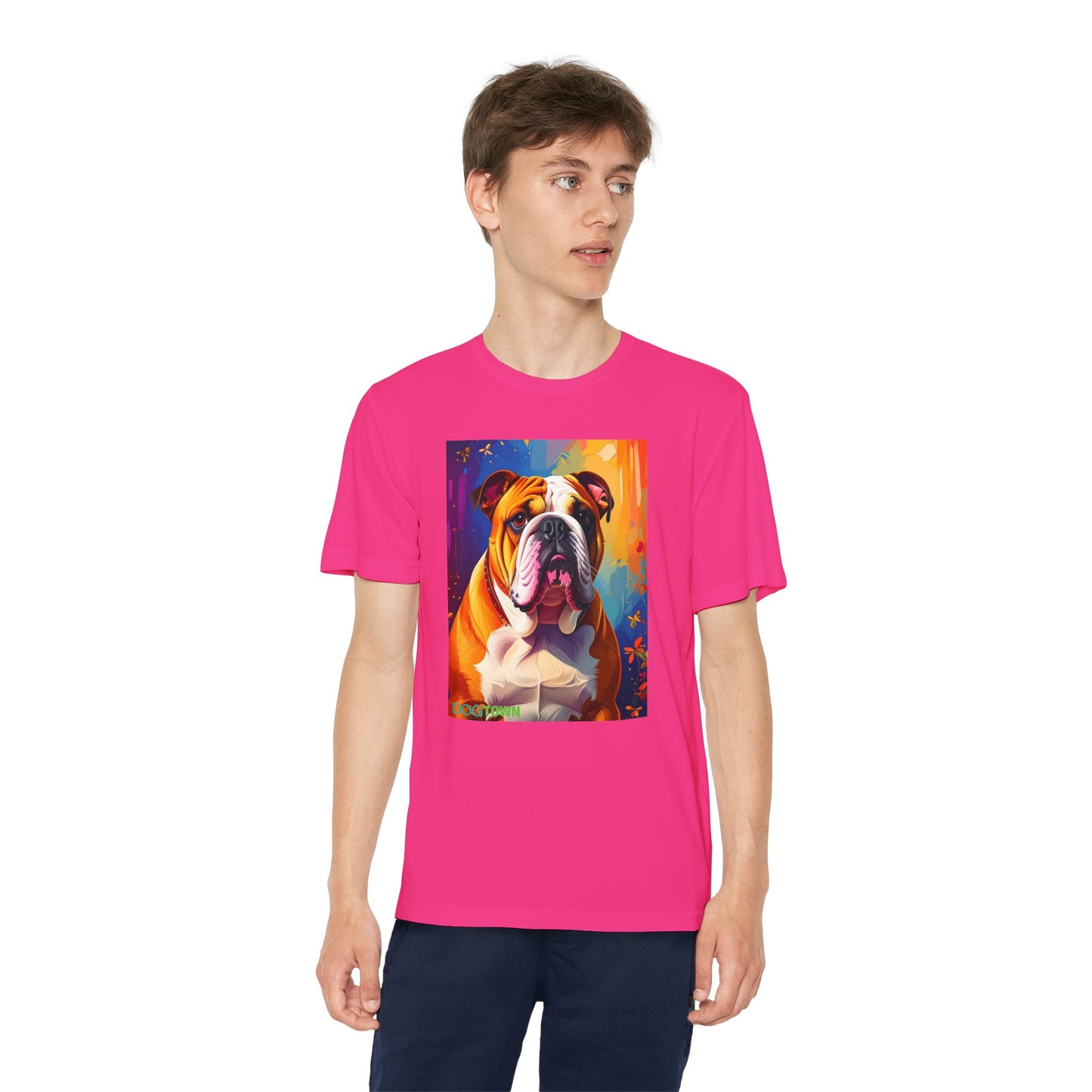 Pup Art Canvas - Kid's Sport Short Sleeve Tee (English Bulldog)