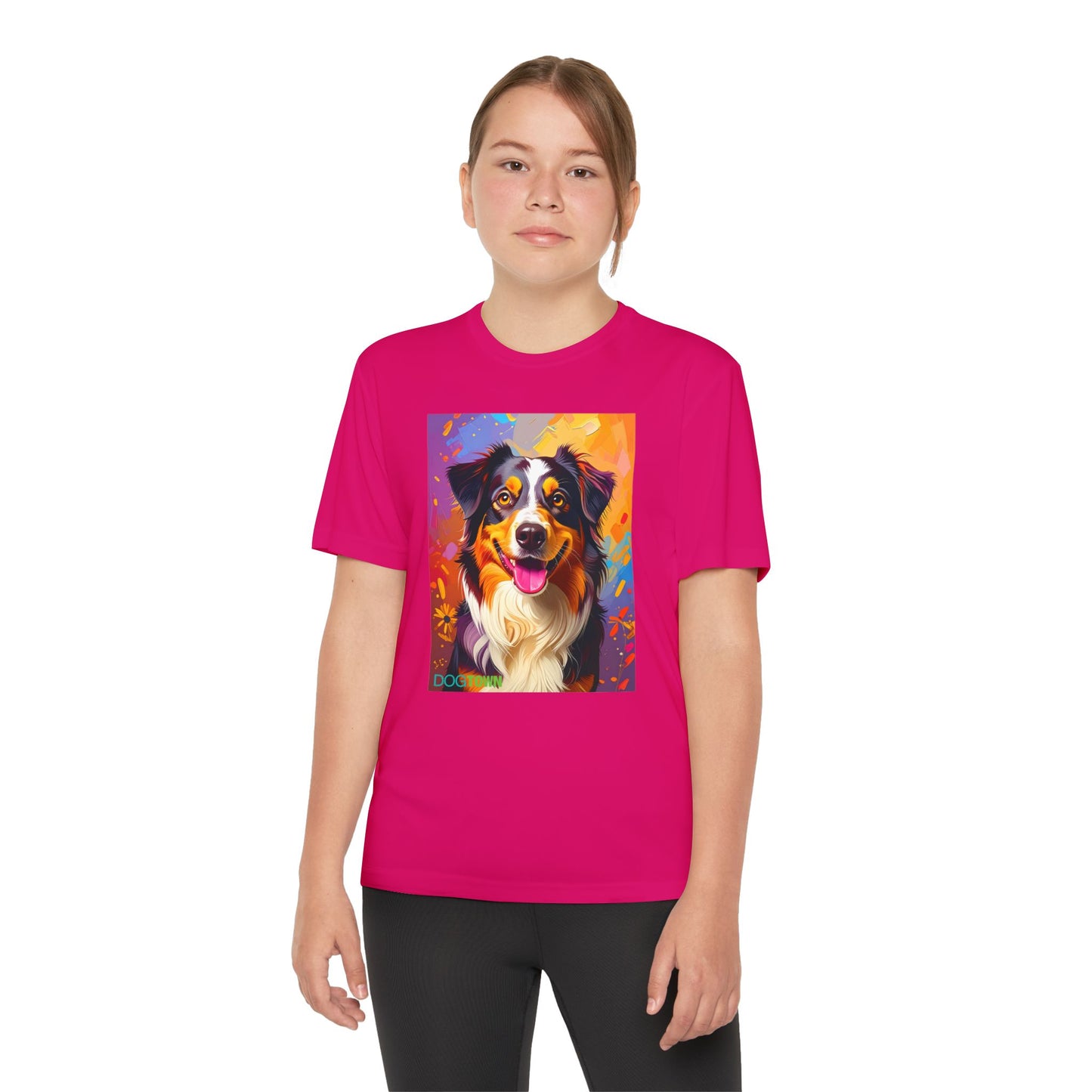 Pup Art Canvas - Kid's Sport Short Sleeve Tee (Australian Shepherd)