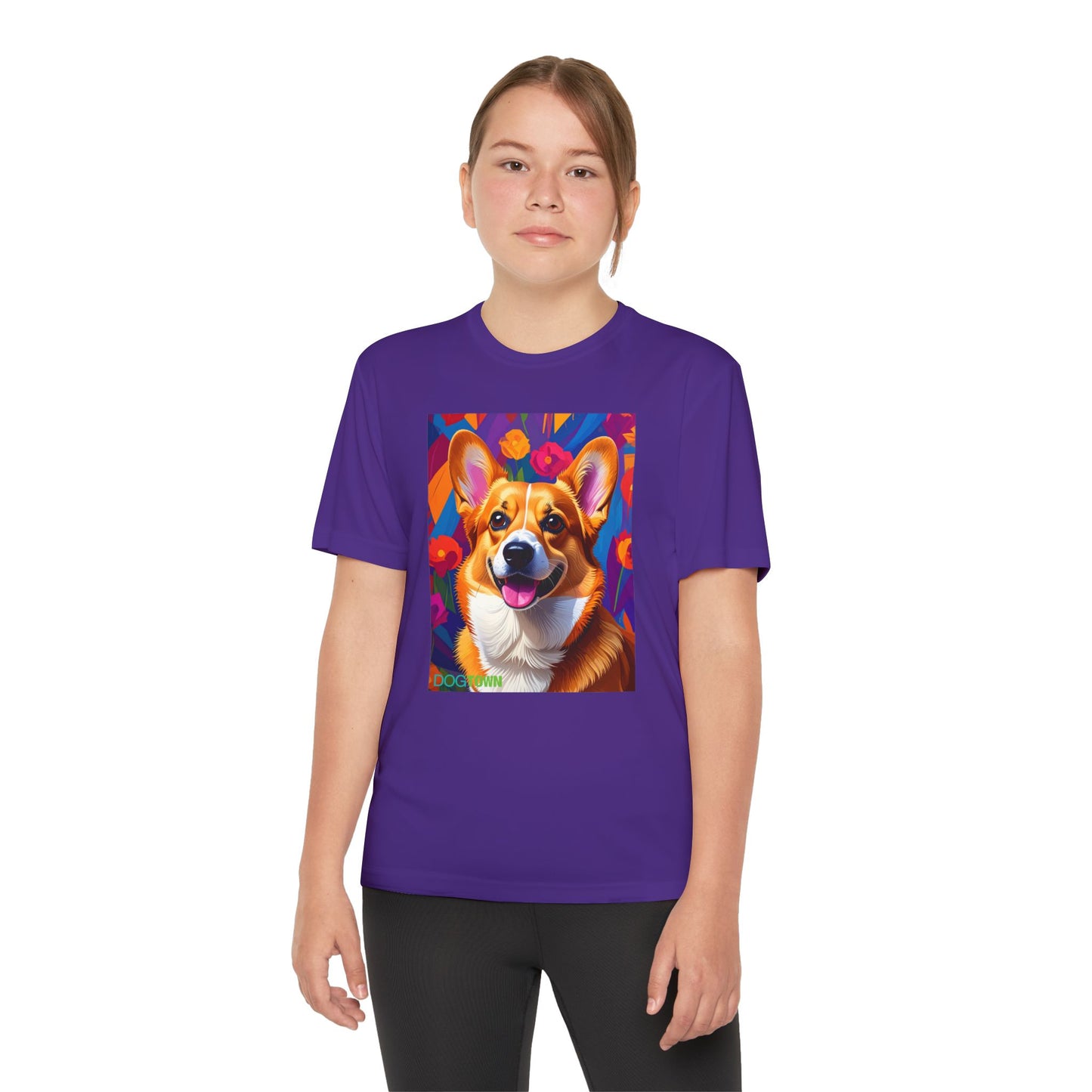 Pup Art Canvas - Kid's Sport Short Sleeve Tee (Corgi)