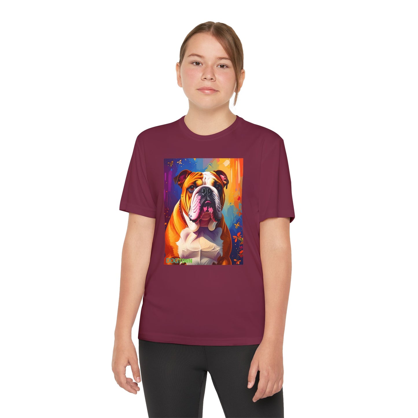 Pup Art Canvas - Kid's Sport Short Sleeve Tee (English Bulldog)