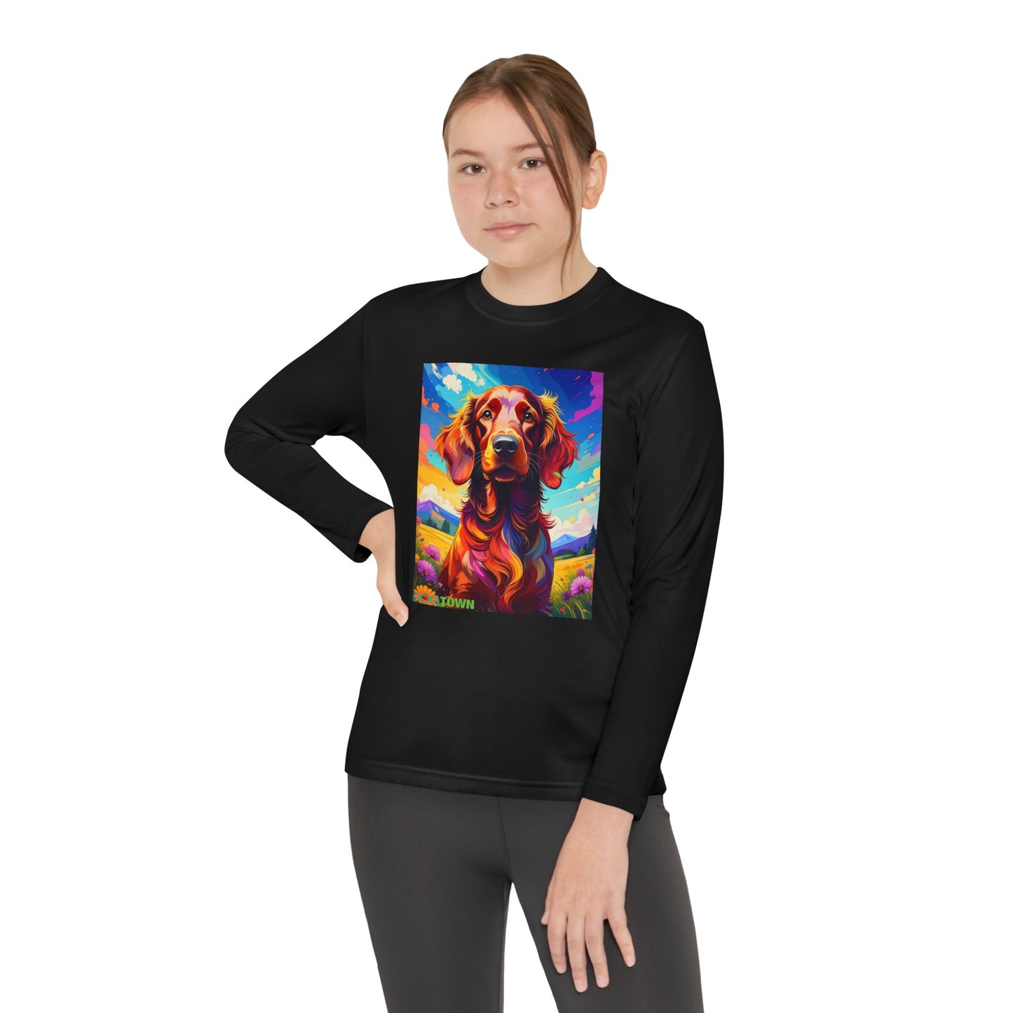 Pup Art Canvas - Kid's Sport Long Sleeve Tee (Irish Setter)