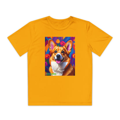 Pup Art Canvas - Kid's Sport Short Sleeve Tee (Corgi)
