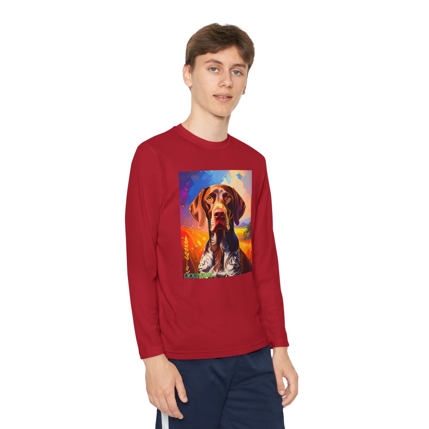 Pup Art Canvas - Kid's Sport Long Sleeve Tee (German Shorthaired Pointer)