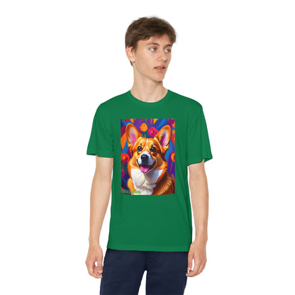 Pup Art Canvas - Kid's Sport Short Sleeve Tee (Corgi)