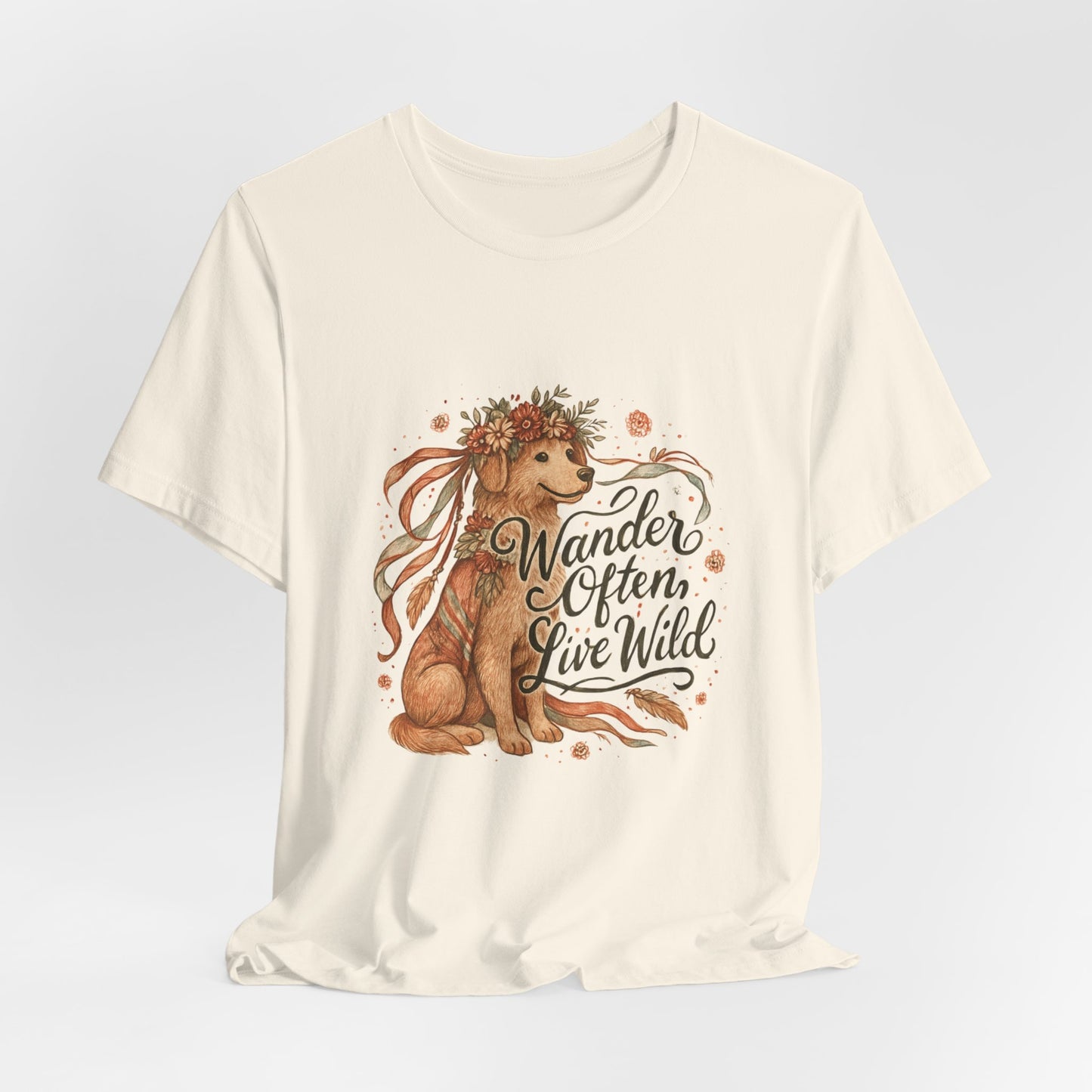 Dogtown Boho Revival "Wander Often, Live Wild" Unisex Jersey Tee (Golden Retriever)
