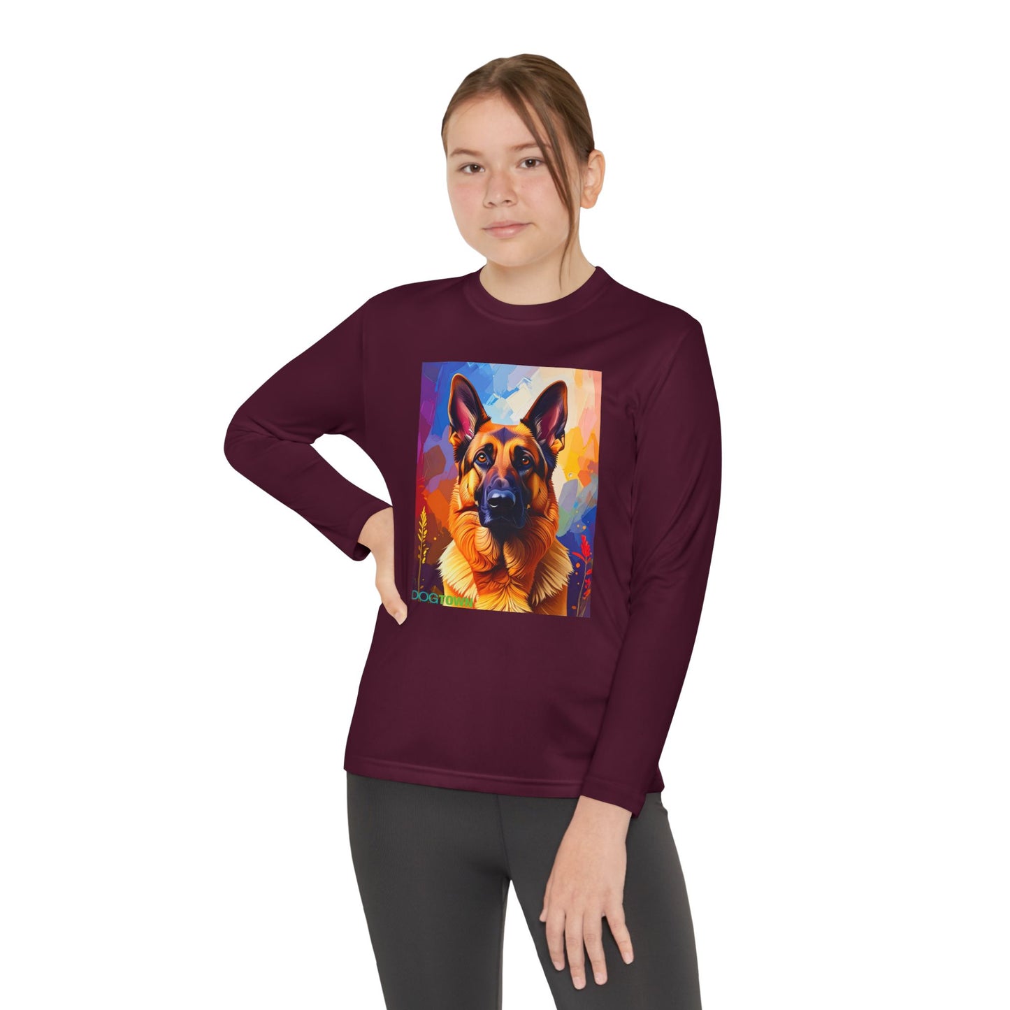 Pup Art Canvas - Kid's Sport Long Sleeve Tee  (German Shepherd)