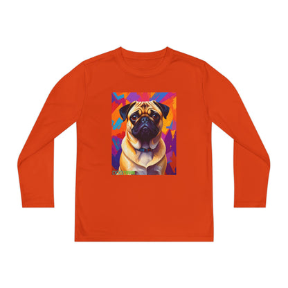 Pup Art Canvas - Kid's Sport Long Sleeve Tee (Pug)