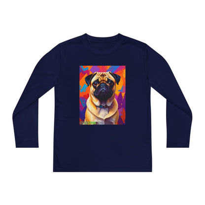 Pup Art Canvas - Kid's Sport Long Sleeve Tee (Pug)
