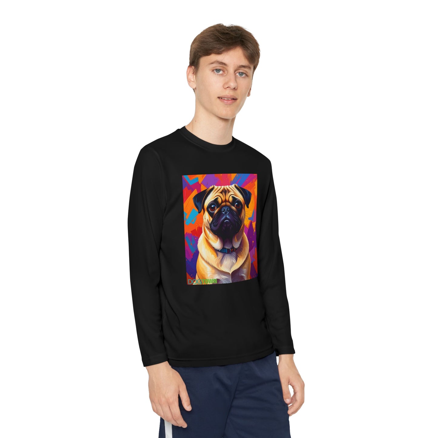 Pup Art Canvas - Kid's Sport Long Sleeve Tee (Pug)