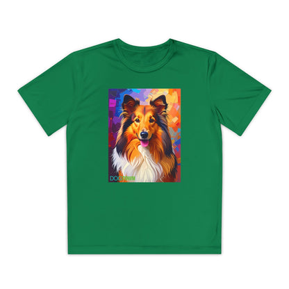 Pup Art Canvas - Kid's Sport Short Sleeve Tee (Sheltie - Shetland Sheepdog)
