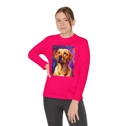 Pup Art Canvas - Kid's Sport Long Sleeve Tee (Yellow Lab)