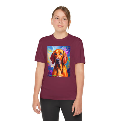 Pup Art Canvas - Kid's Sport Short Sleeve Tee (Redbone Coonhound)