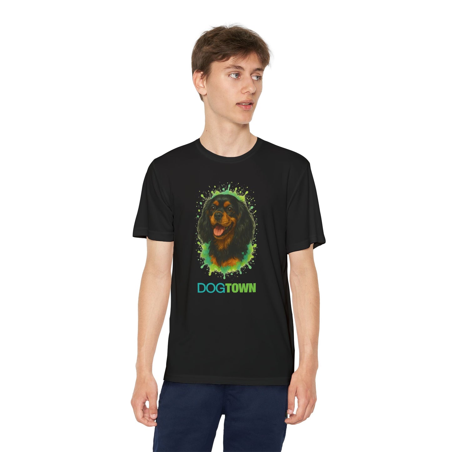 2025 Breed Collection - Kid's Polyester Thin Short Sleeve Tee - Black and Tan Cavalier King Charles Spaniel