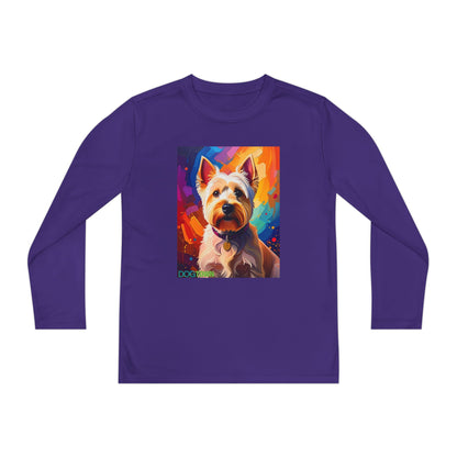 Pup Art Canvas - Kid's Sport Long Sleeve Tee  (West Highland White Terrier)