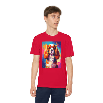 Pup Art Canvas - Kid's Sport Short Sleeve Tee (Cavalier King Charles Spaniel)