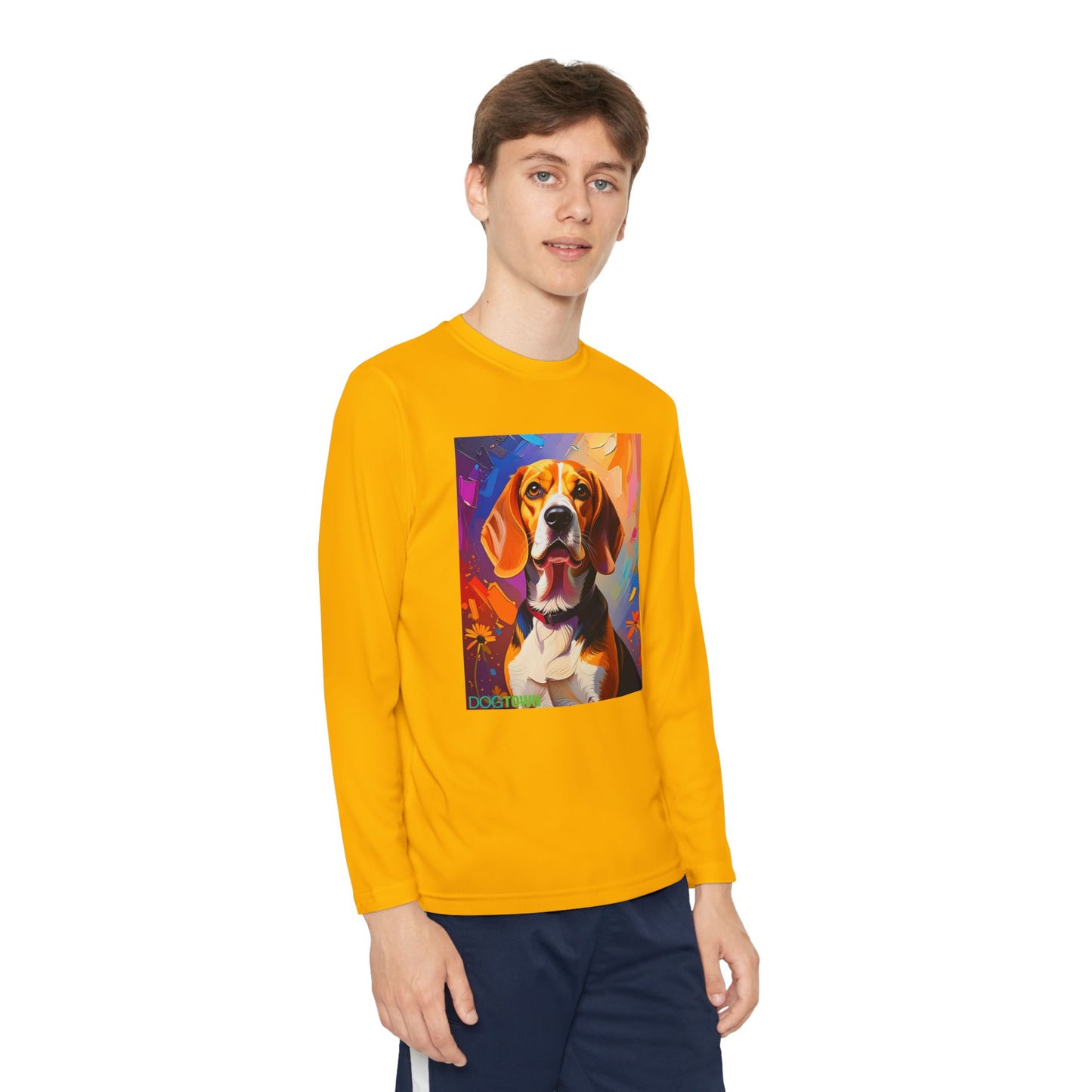 Pup Art Canvas - Kid's Sport Long Sleeve Tee (Beagle)