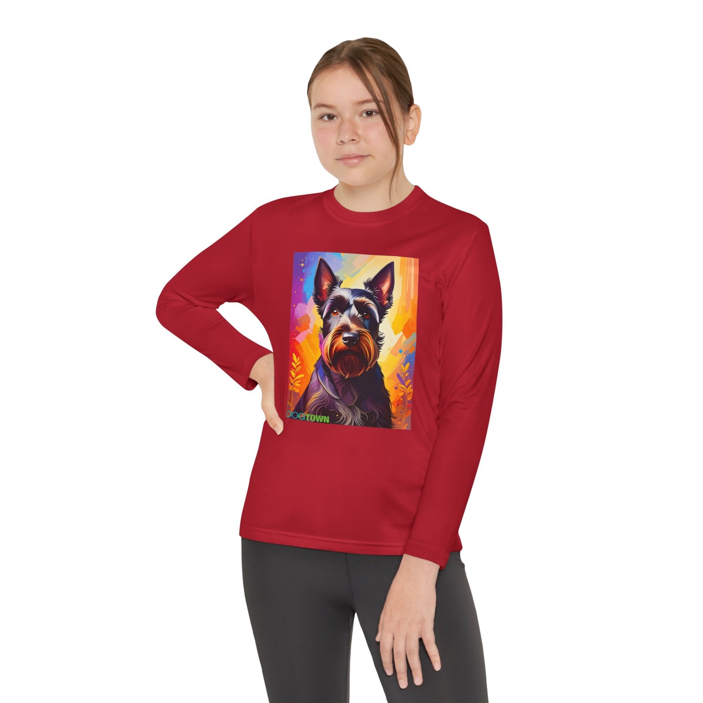 Pup Art Canvas - Kid's Sport Long Sleeve Tee (Scottish Terrier)