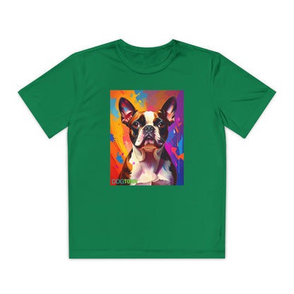 Pup Art Canvas - Kid's Sport Short Sleeve Tee (Boston Terrier)