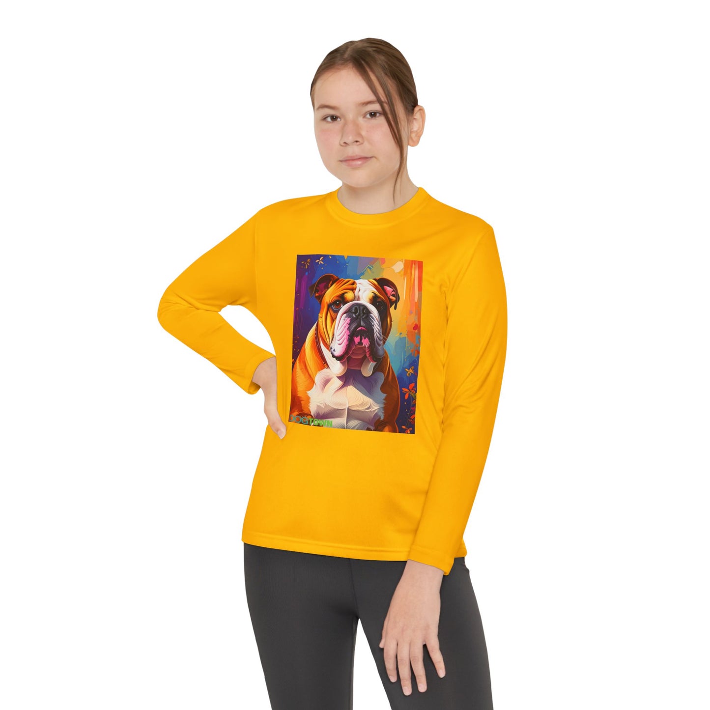 Pup Art Canvas - Kid's Sport Long Sleeve Tee (English Bulldog)