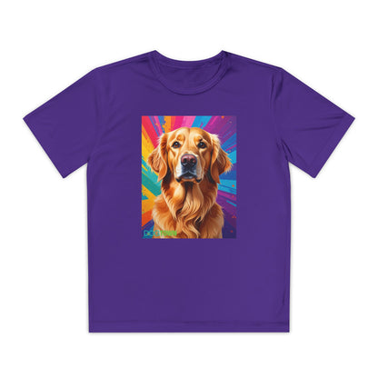 Pup Art Canvas - Kid's Sport Short Sleeve Tee (Golden Retriever)
