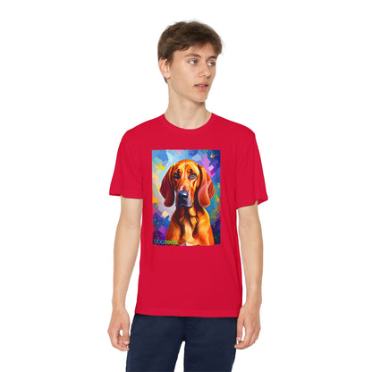 Pup Art Canvas - Kid's Sport Short Sleeve Tee (Redbone Coonhound)