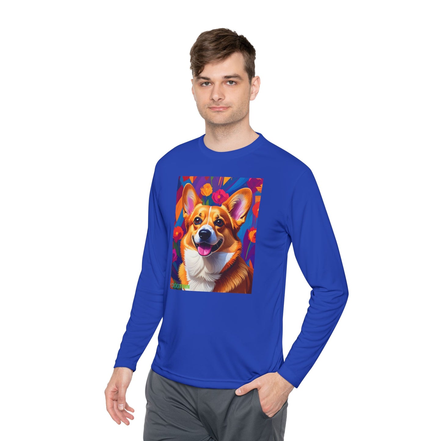 Pup Art Canvas Sport Long Sleeve Tee (Corgi)