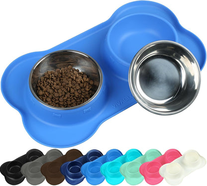 Dog Bowls with Non Spill Skid Resistant Silicone Mat