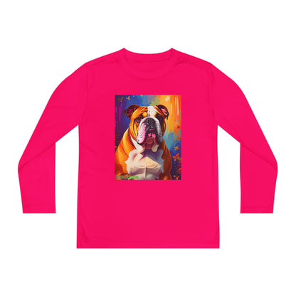 Pup Art Canvas - Kid's Sport Long Sleeve Tee (English Bulldog)