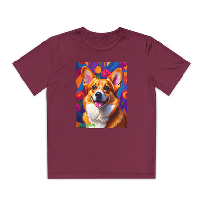 Pup Art Canvas - Kid's Sport Short Sleeve Tee (Corgi)