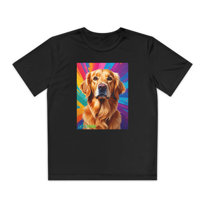 Pup Art Canvas - Kid's Sport Short Sleeve Tee (Golden Retriever)