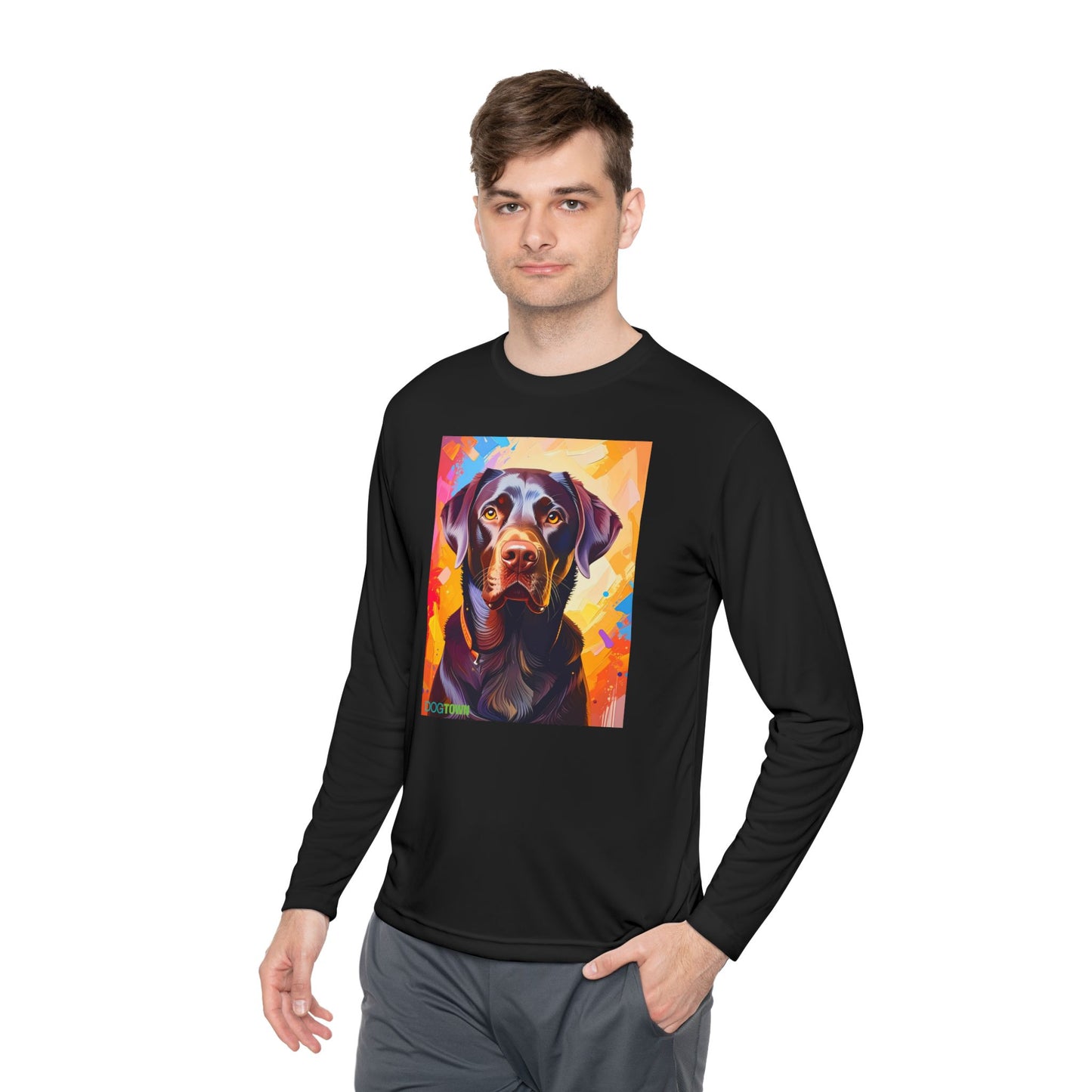 Pup Art Canvas Sport Long Sleeve Tee (Chocolate Lab)