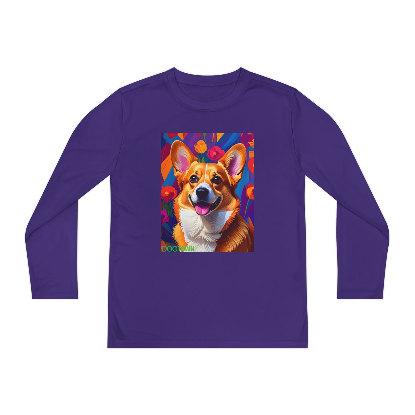 Pup Art Canvas - Kid's Sport Long Sleeve Tee (Corgi)