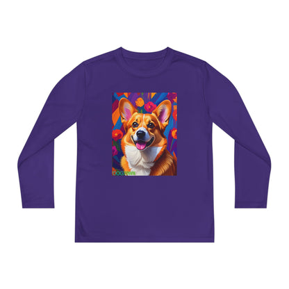 Pup Art Canvas - Kid's Sport Long Sleeve Tee (Corgi)