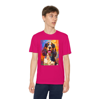 Pup Art Canvas - Kid's Sport Short Sleeve Tee (English Springer Spaniel)
