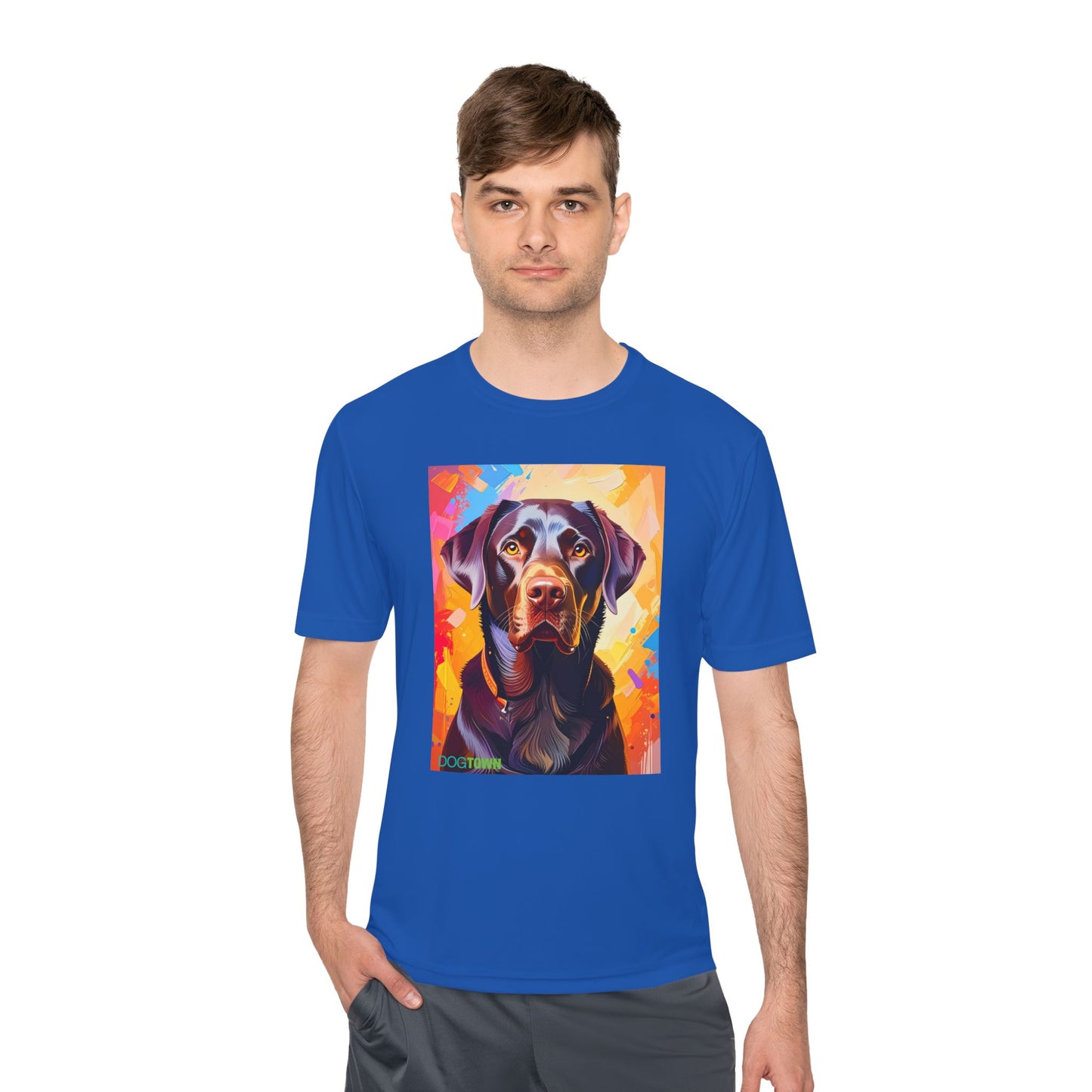 Pup Art Canvas Unisex Moisture Wicking Tee (Chocolate Lab)