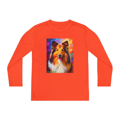 Pup Art Canvas - Kid's Sport Long Sleeve Tee (Sheltie - Shetland Sheepdog)