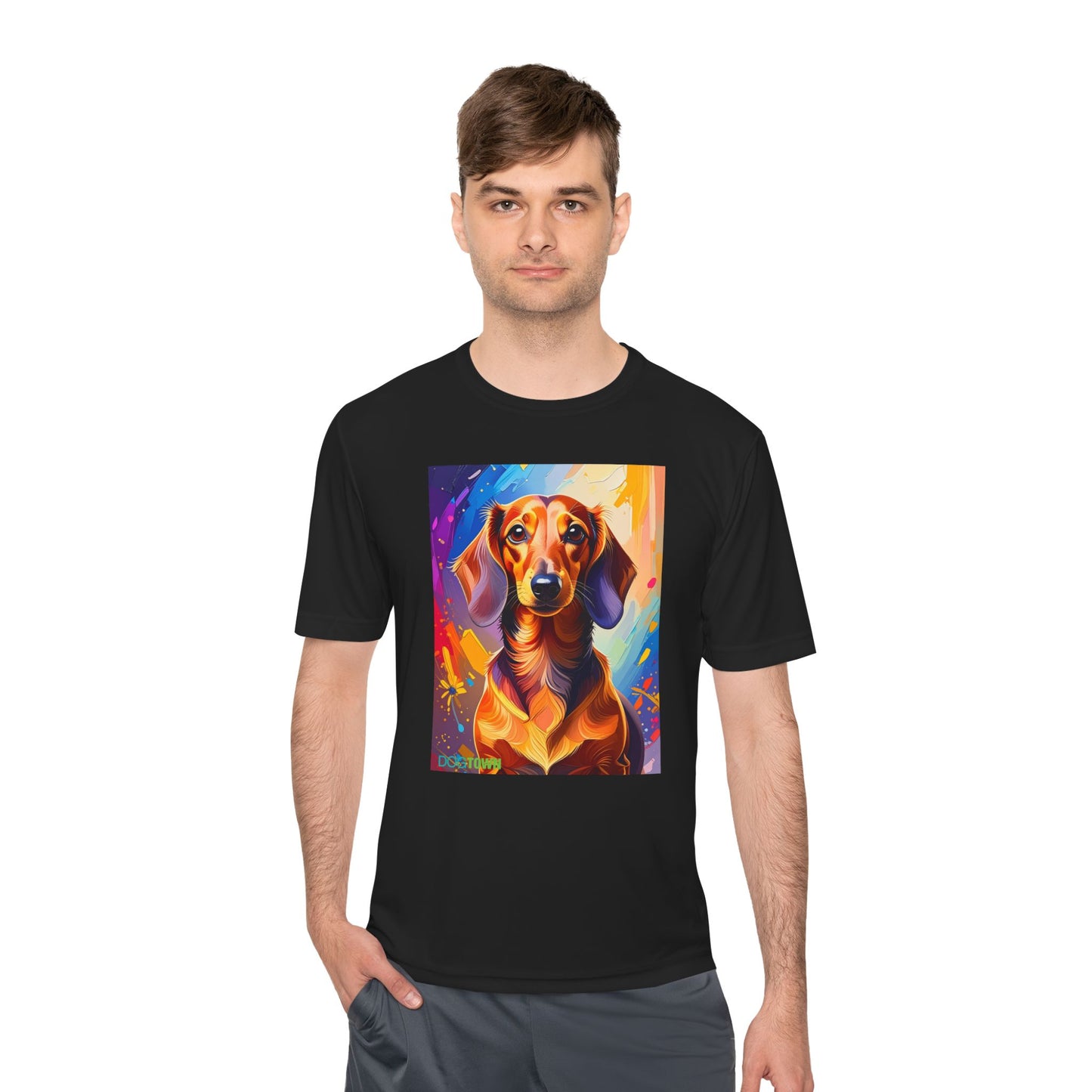 Pup Art Canvas Unisex Moisture Wicking Tee (Dachshund)