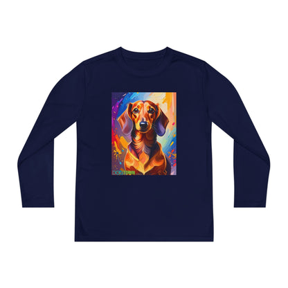 Pup Art Canvas - Kid's Sport Long Sleeve Tee (Dachshund)