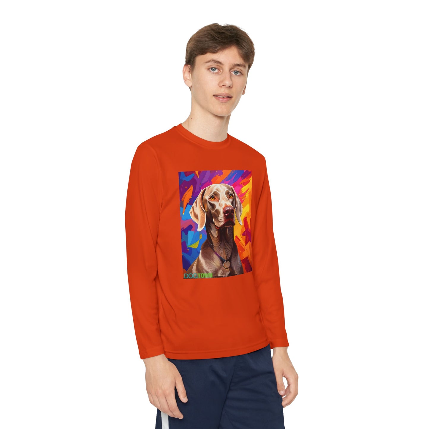 Pup Art Canvas - Kid's Sport Long Sleeve Tee (Weimaraner)
