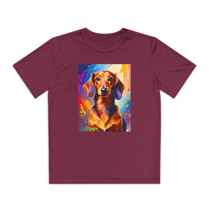 Pup Art Canvas - Kid's Sport Short Sleeve Tee (Dachshund)