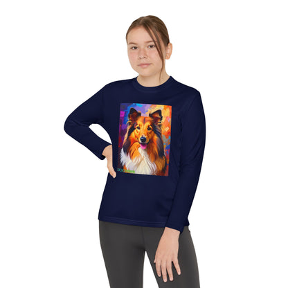 Pup Art Canvas - Kid's Sport Long Sleeve Tee (Sheltie - Shetland Sheepdog)