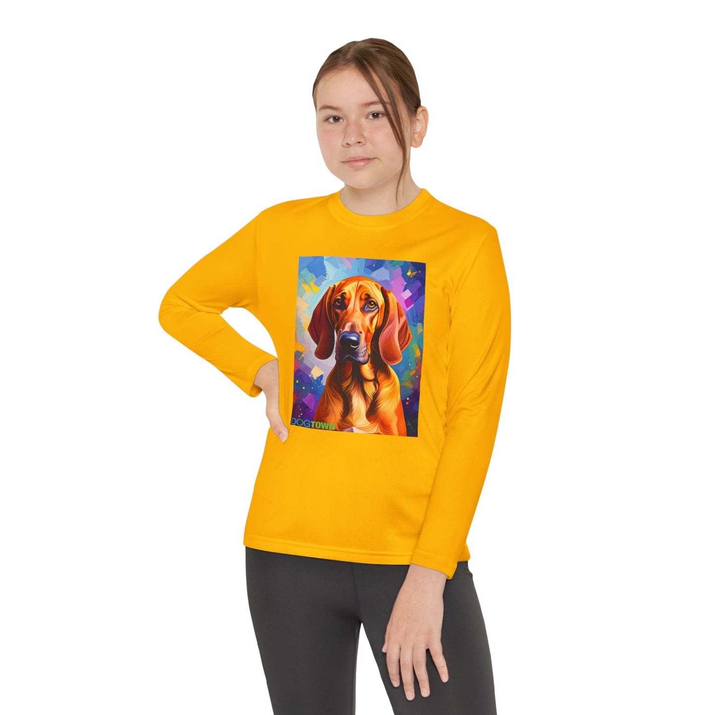 Pup Art Canvas - Kid's Sport Long Sleeve Tee (Redbone Coonhound)