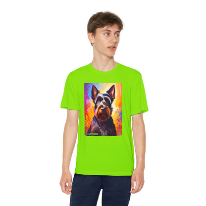 Pup Art Canvas - Kid's Sport Short Sleeve Tee (Scottish Terrier)